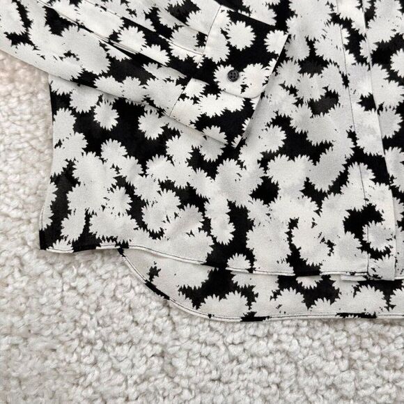 A.L.C Black White Floral Silk Button Up Blouse 6 - Picture 6 of 7